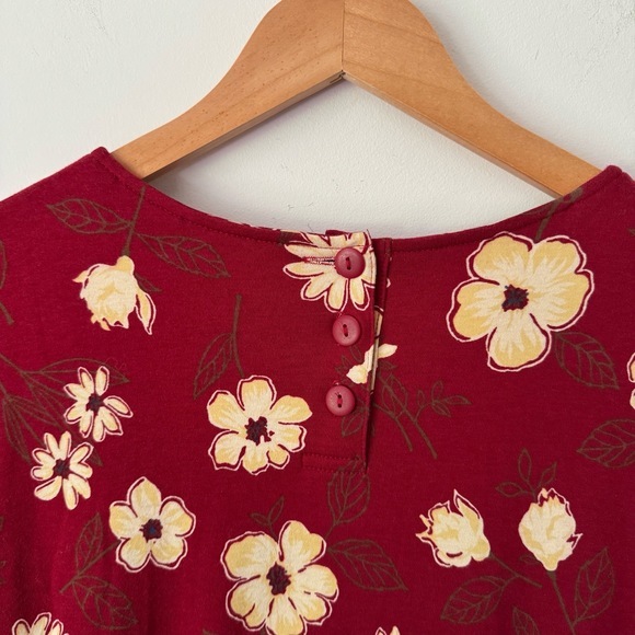 Vintage 90s Talbots Red Floral Midi Dress Petite M Cottagecore Prairie Granny - Picture 6 of 8